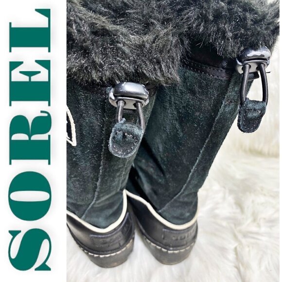 SOREL Tivoli III High Black Suede Faux Fur Trimmed Mid-Calf Boot, Size 7.5 - Picture 4 of 10